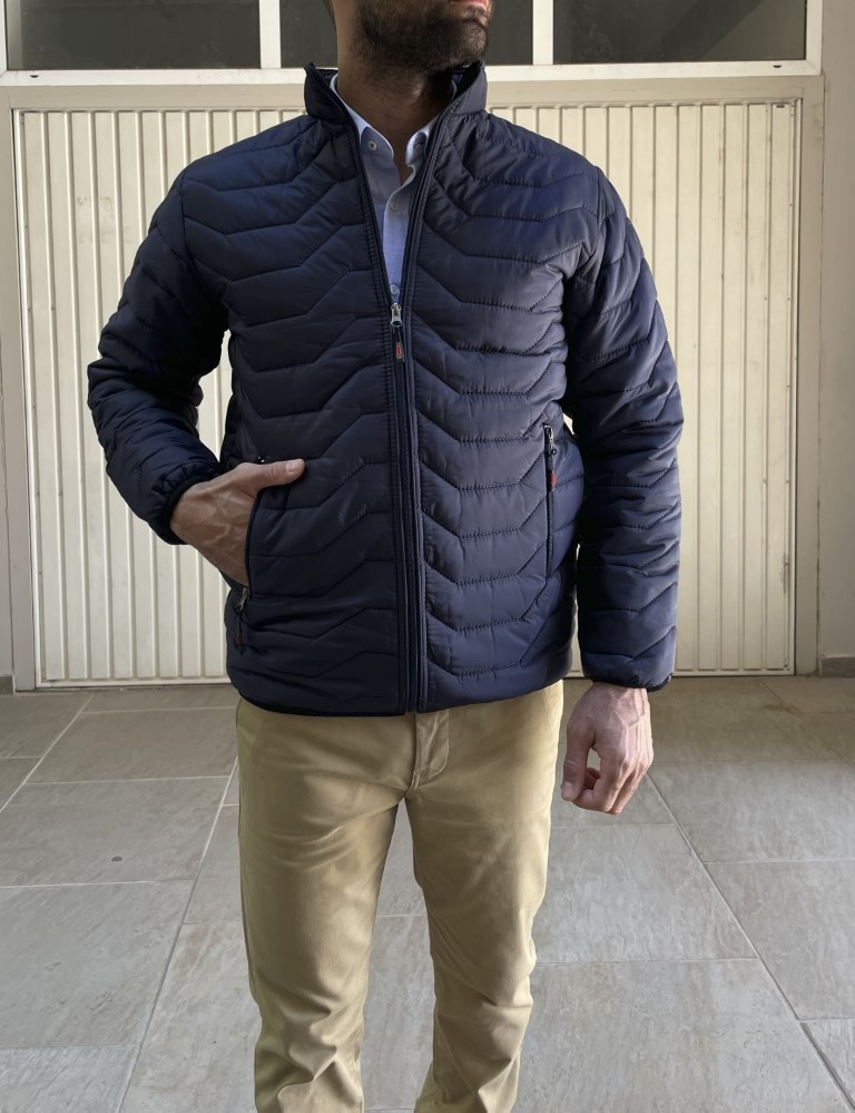 Ανδρικό μπλε καπιτονέ μπουφάν με φερμουάρ BC24912 φωτογραφία